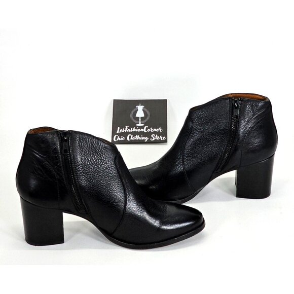Frye Women’s Black Leather Nora Zip Short Ankle Block Heel Boot Size 9B 1778 - Picture 12 of 16